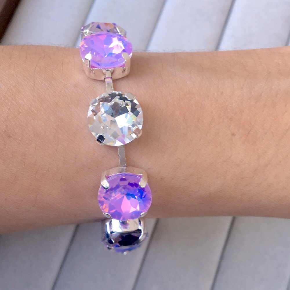 Pink + Purple Opal Aurora Borealis + Violet Silver Crystal Tennis Bracelet - Picture 3 of 12